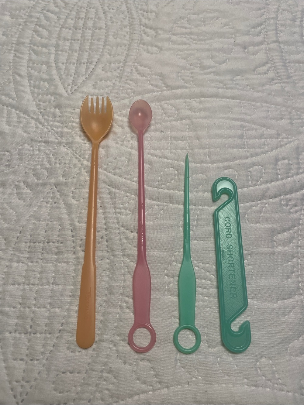 Vintage Tupperware Set of Pastel Color Kitchen Gadgets Spoon Spork Skewer
